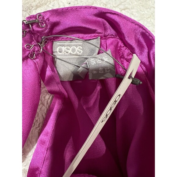 Silk Asos Purple Silky Long Rouched Sleeeve Knee Length Dress Size 8 - Picture 6 of 8